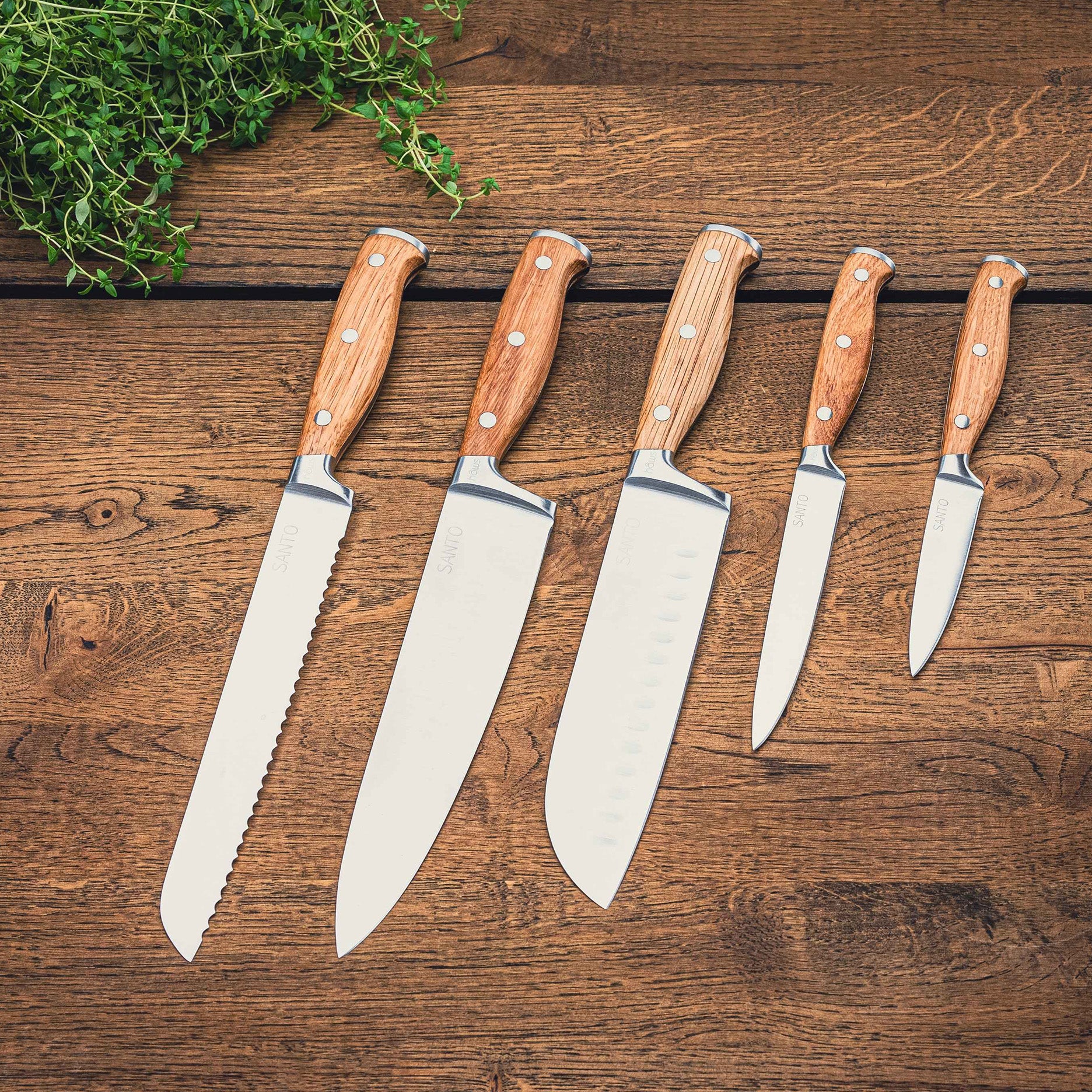 Santo knivsæt 5 dele egetræ